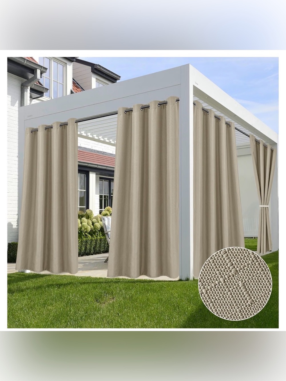 Outdoor waterproof weatherproof beige linen curtains 54”x84” 4 panels grommets